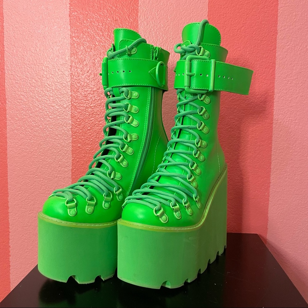 Neon green rave platform boots